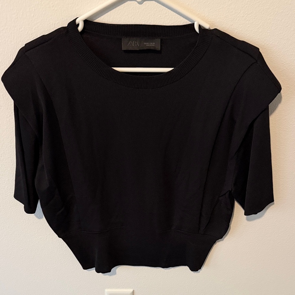 Zara Black Short Sleeve Knit Top NWOT Size L